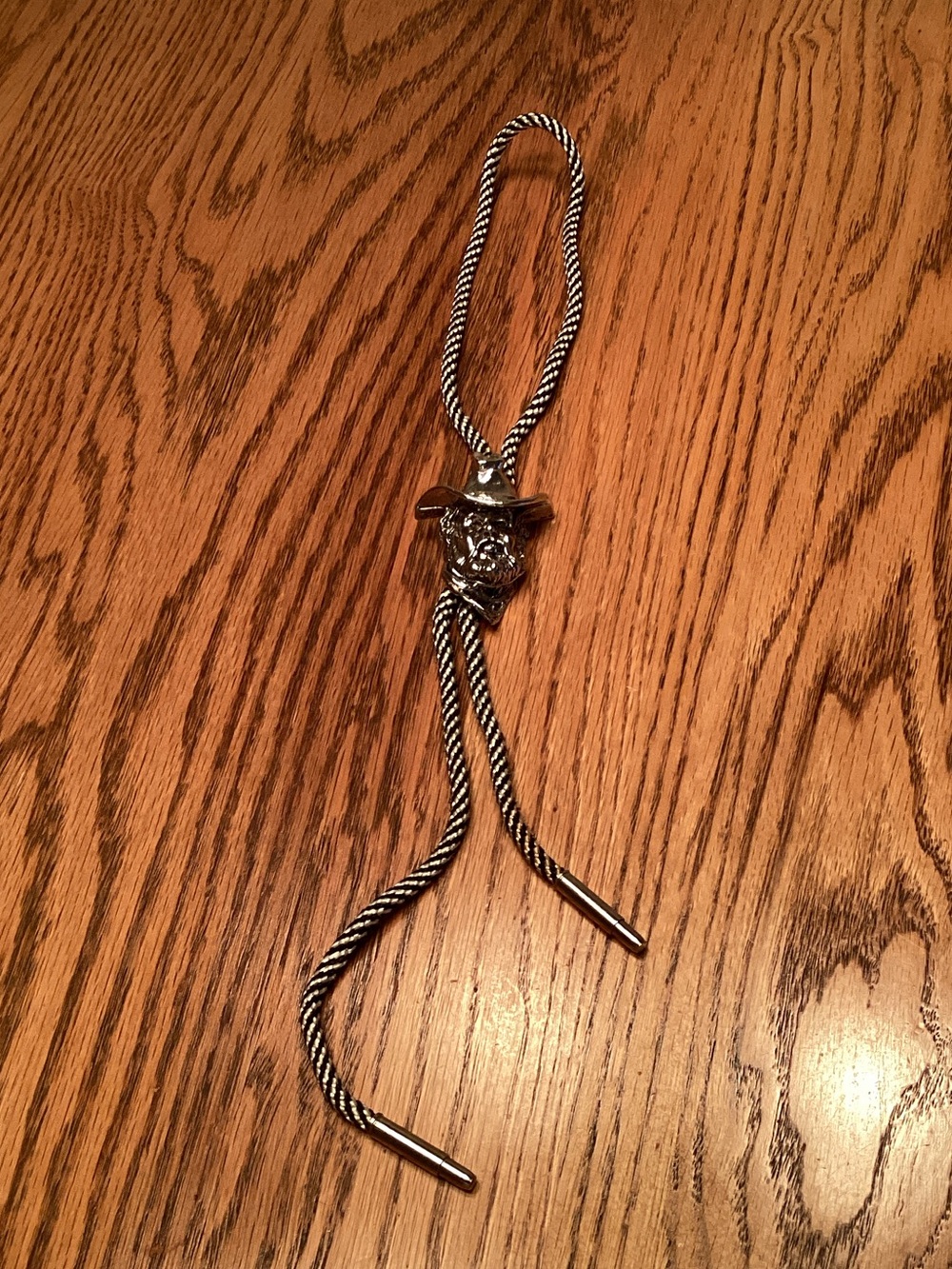 Silver-Tone Cowboy Bolo Tie Necklace in Black and White